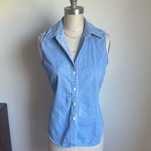 100% Cotton Sleeveless Light Blue Denim Button-Front Top